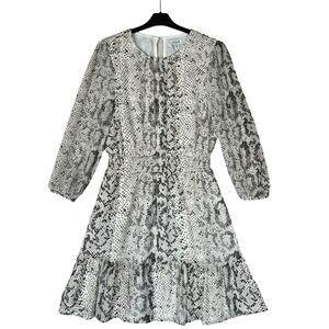 J. Crew Dress Puff Sleeve Sheer Flounce Snakeskin